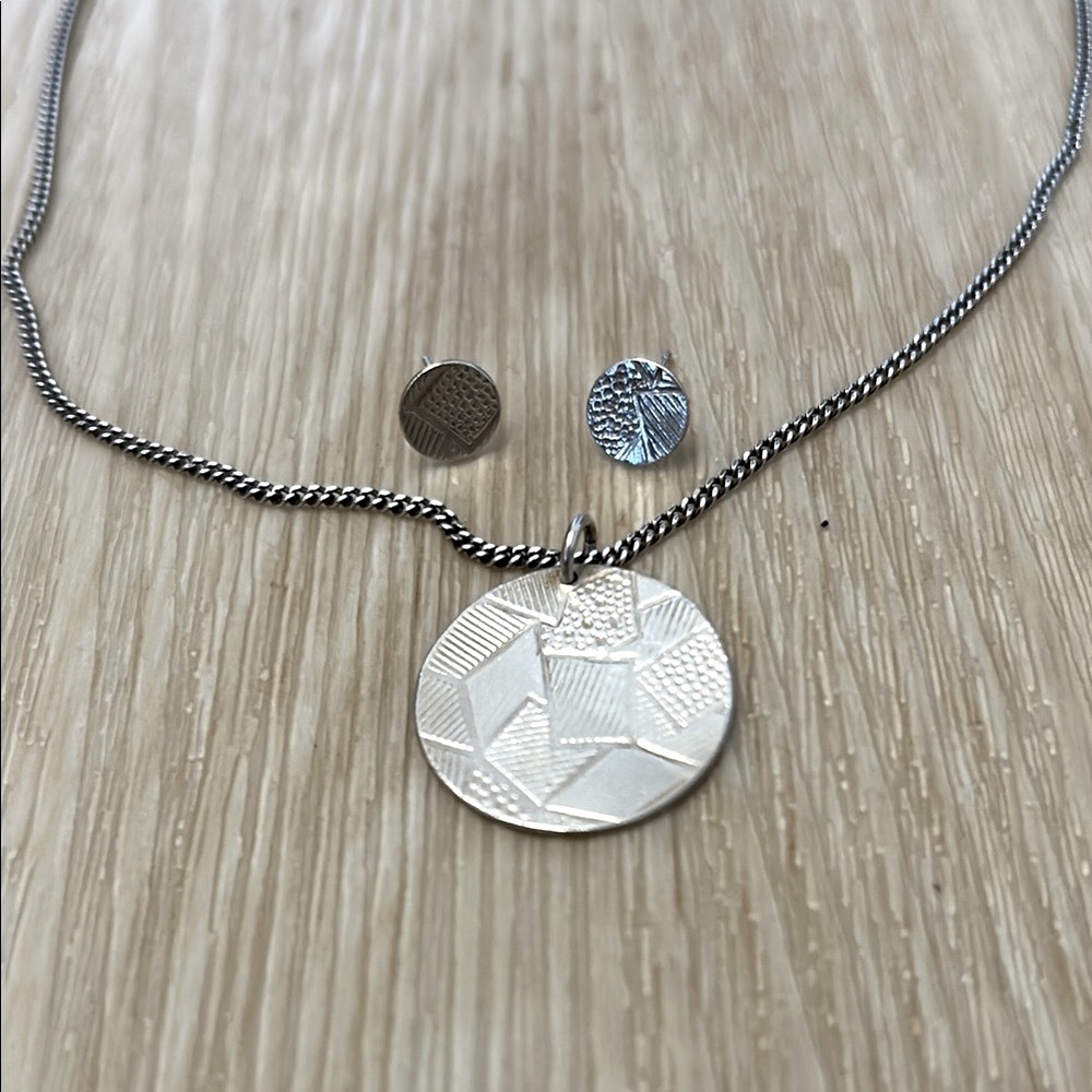 2/$25- Striped and Dotted Silver Pendant and Earring Set